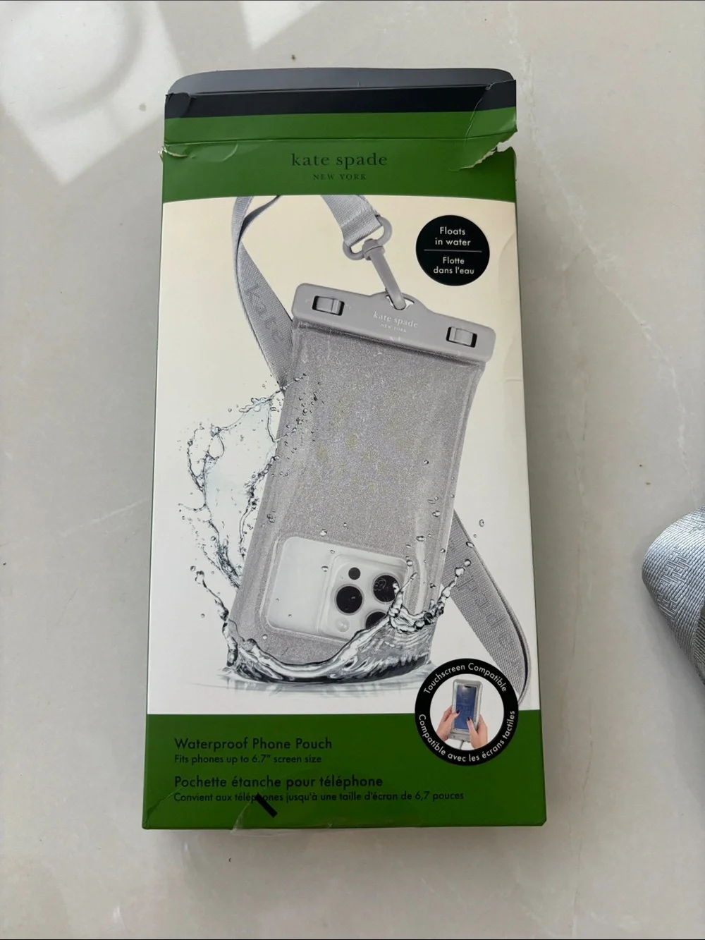 Kate Spade Gray Waterproof Phone Pouch with Matching Lanyard